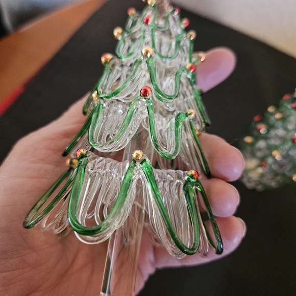 Vintage Blown Glass Spun Christmas Tree set of 3 with  a Gold star on top. - Picture 8 of 10